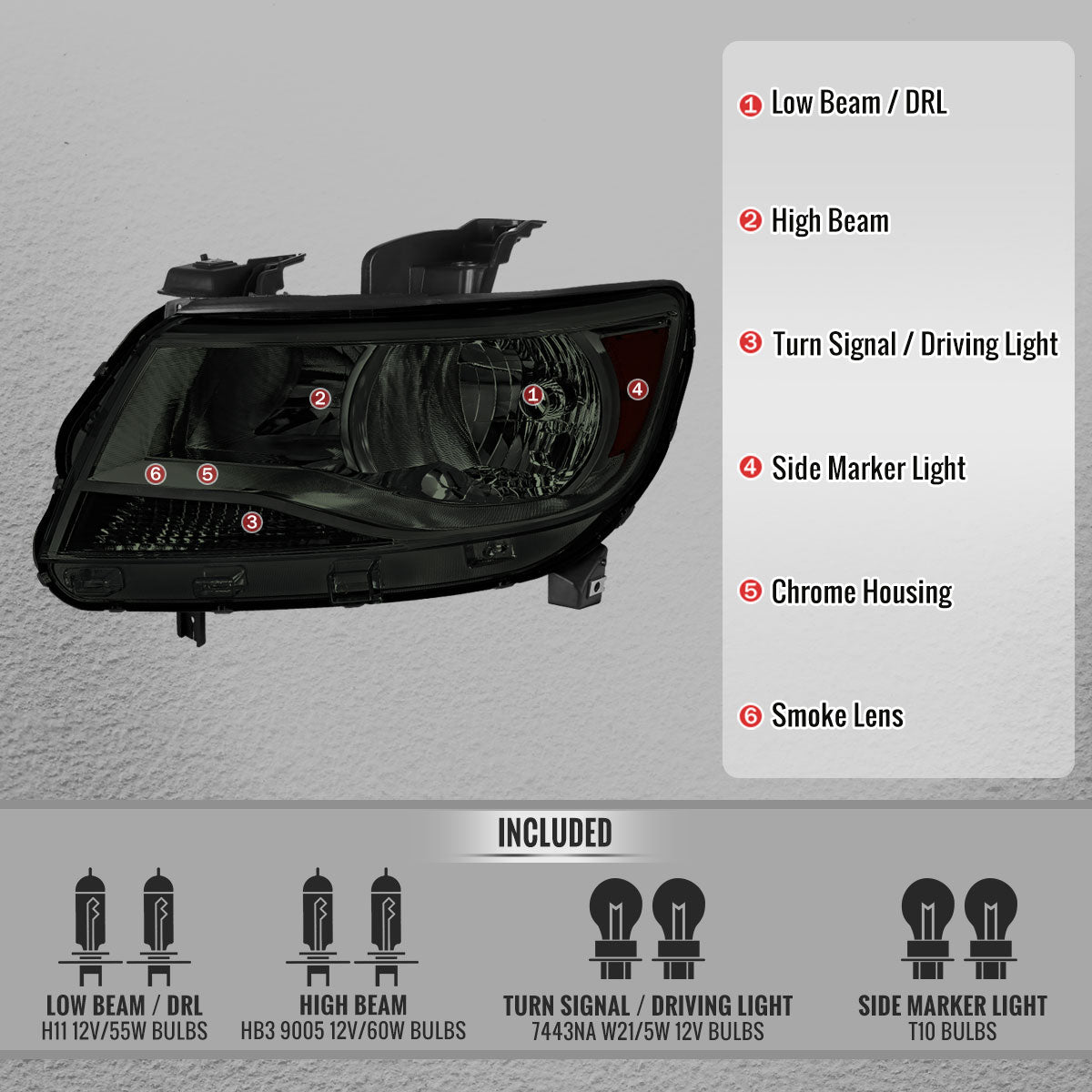 2015-2022 Chevrolet Colorado Factory Headlights (Glossy Black Housingd/ Smoked Lens)