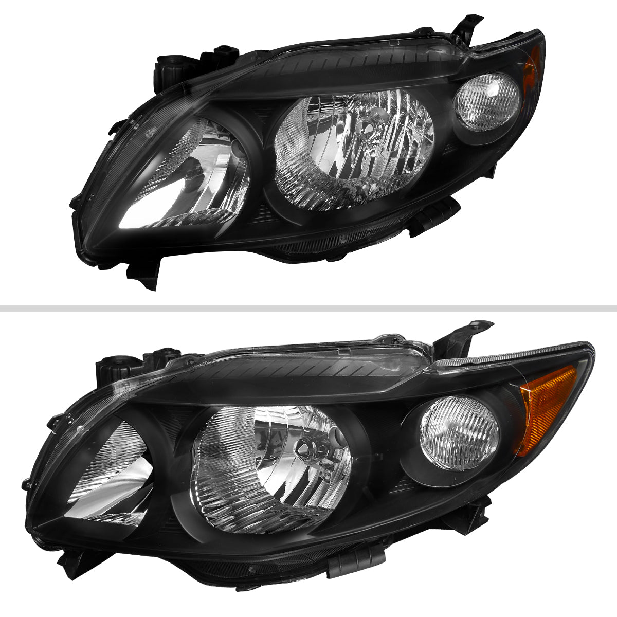 2009-2010 Toyota Corolla Factory Style Crystal Headlights w/ Amber Reflector (Matte Black Housing/Clear Lens)