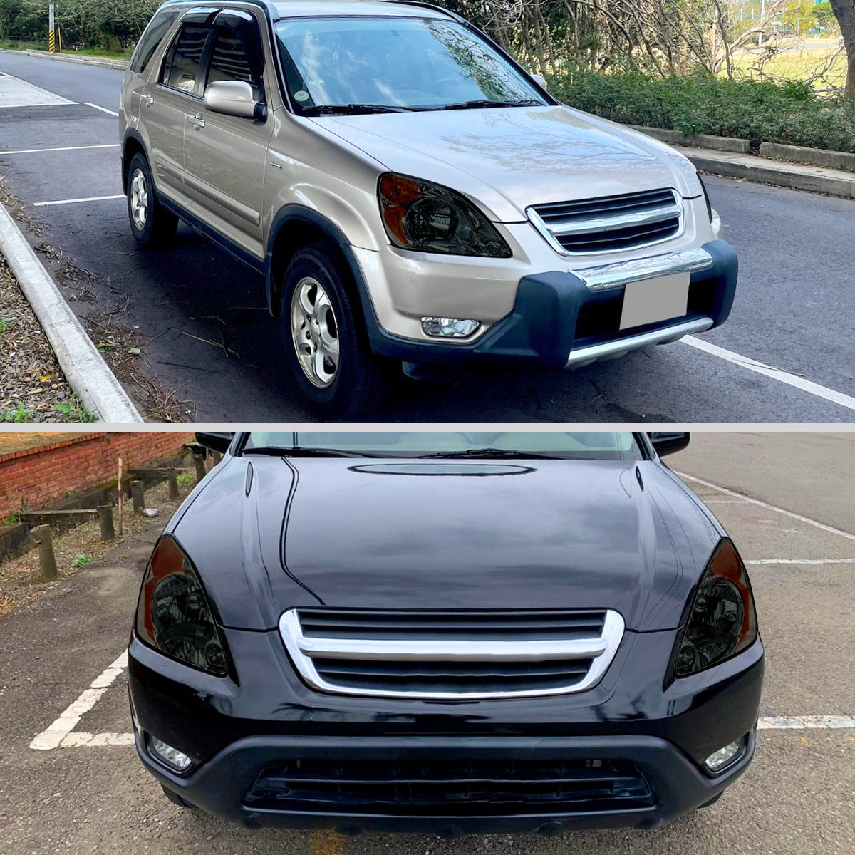 2002-2004 Honda CR-V Factory Style Headlights with Amber Reflector (Chrome Housing/Smoked Lens)