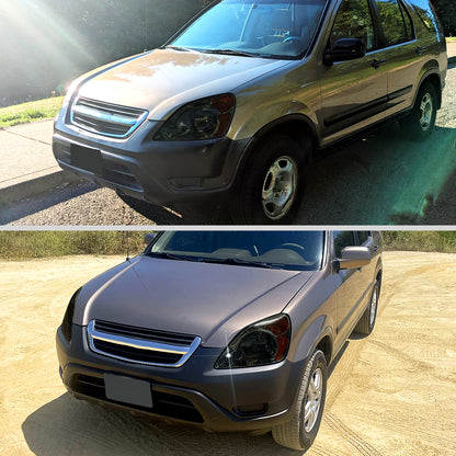 2002-2004 Honda CR-V Factory Style Headlights with Amber Reflector (Chrome Housing/Smoked Lens)