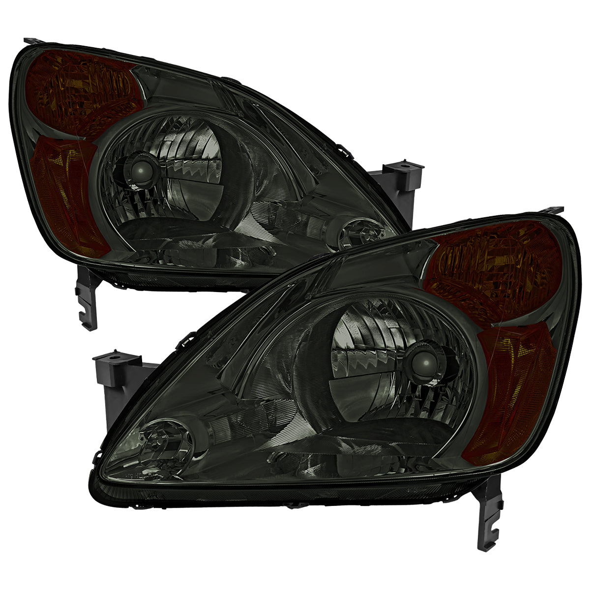 2002-2004 Honda CR-V Factory Style Headlights with Amber Reflector (Chrome Housing/Smoked Lens)