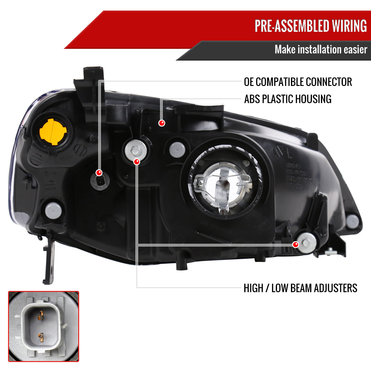 2001-2003 Honda Civic Factory Style Headlights (Chrome Housing/Clear Lens)