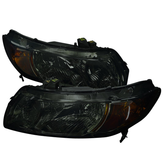 2006-2011 Honda Civic Coupe Factory Style Crystal Headlights (Chrome Housing/Smoked Lens)