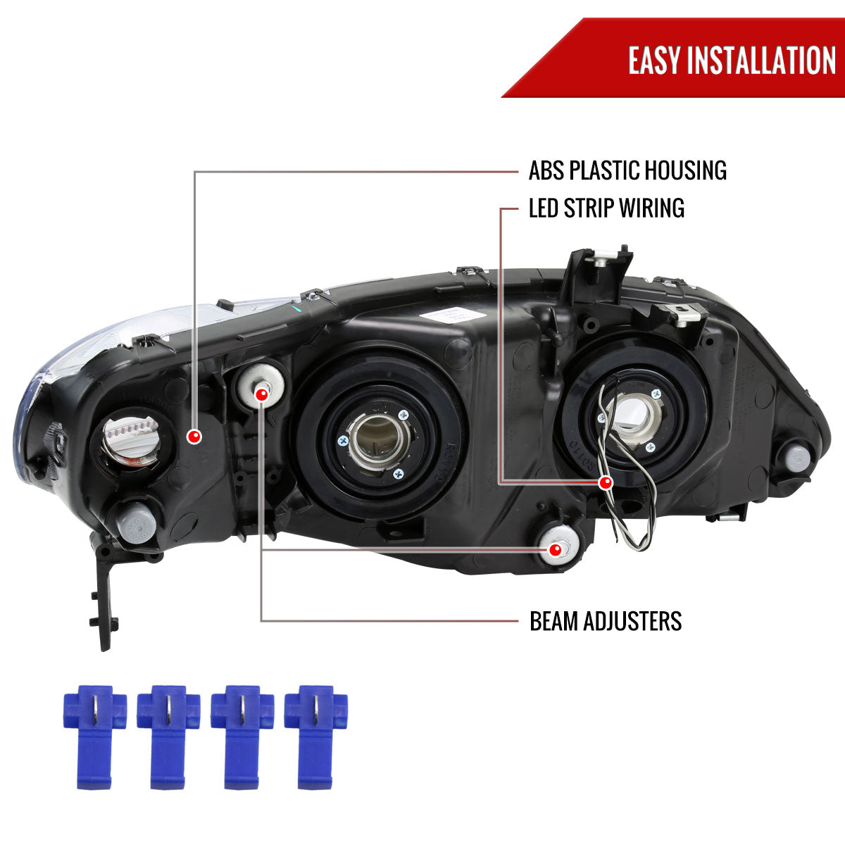 2006-2011 Honda Civic 4DR Sedan Factory Style Headlights w/ LED Strip (Chrome Housing/Clear Lens)