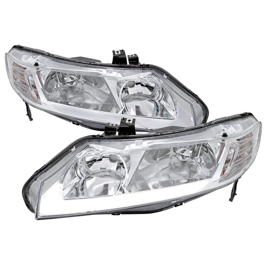 2006-2011 Honda Civic 4DR Sedan Factory Style Headlights w/ LED Strip (Chrome Housing/Clear Lens)