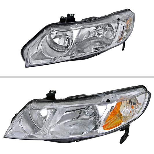 2006-2011 Honda Civic Sedan Crystal Headlights (Chrome Housing/Clear Lens)