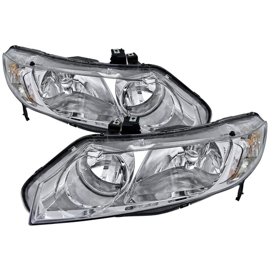 2006-2011 Honda Civic Sedan Crystal Headlights (Chrome Housing/Clear Lens)