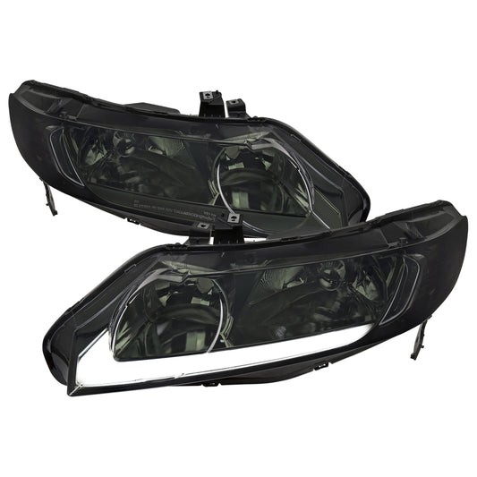 2006-2011 Honda Civic 4DR Sedan Factory Style Headlights w/ LED Strip (Chrome Housing/Smoked Lens)