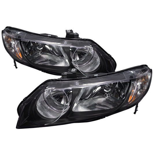 2006-2011 Honda Civic Sedan Crystal Headlights (Matte Black Housing/Clear Lens)