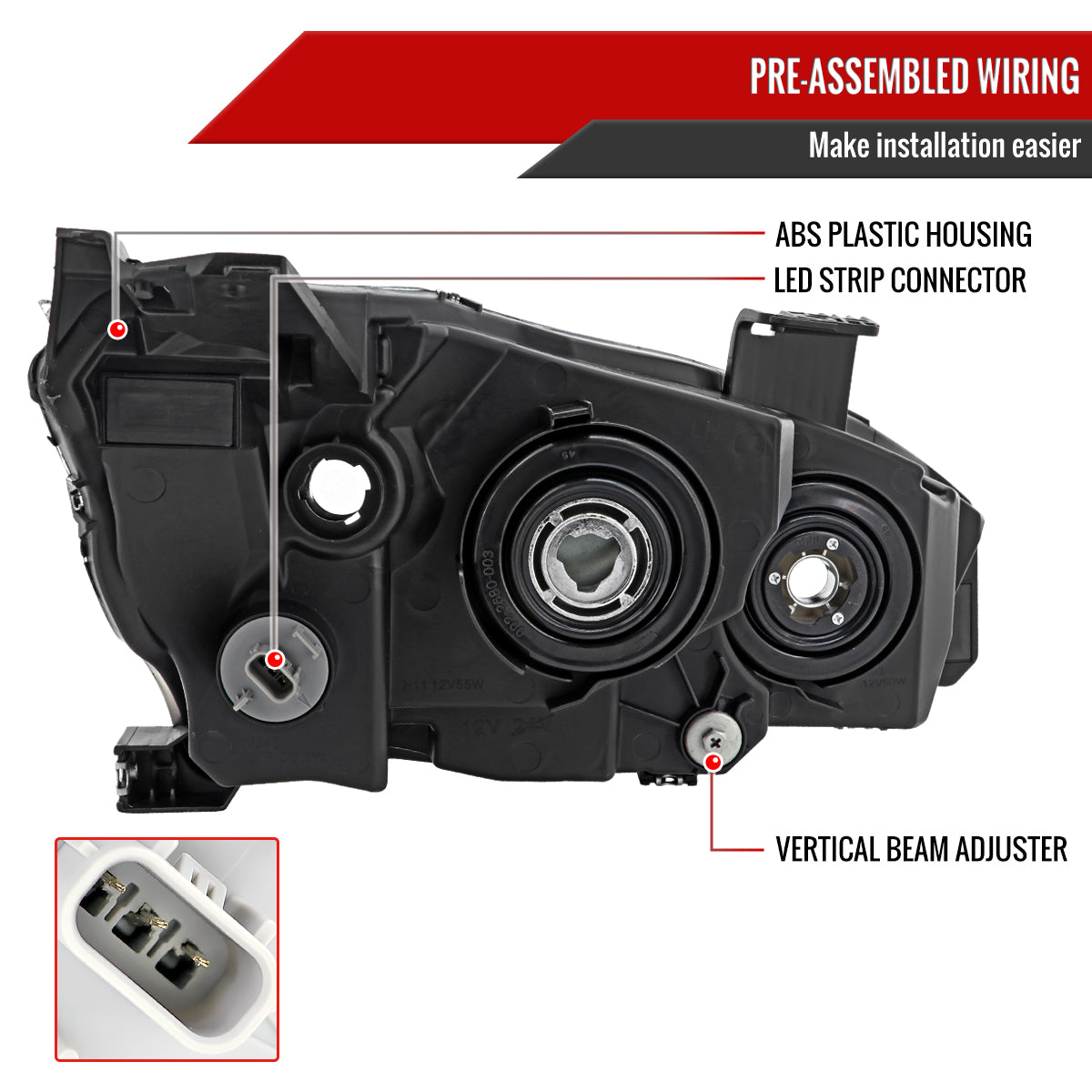 2016-2021 Honda Civic LED Strip Factory Style Projector Headlights (Matte Black Housing/Clear Lens)