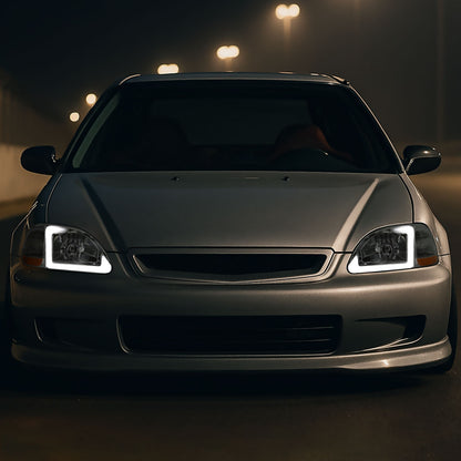 1996-1998 Honda Civic Coupe/Sedan LED Bar Factory Style Headlights (Chrome Housing/Smoked Lens)
