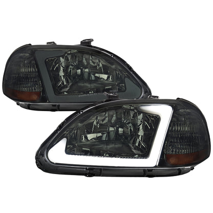 1996-1998 Honda Civic Coupe/Sedan LED Bar Factory Style Headlights (Chrome Housing/Smoked Lens)