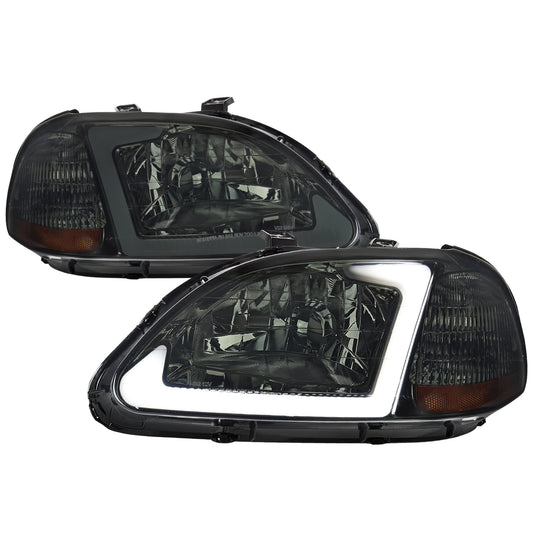 1996-1998 Honda Civic Coupe/Sedan LED Bar Factory Style Headlights (Chrome Housing/Smoked Lens)