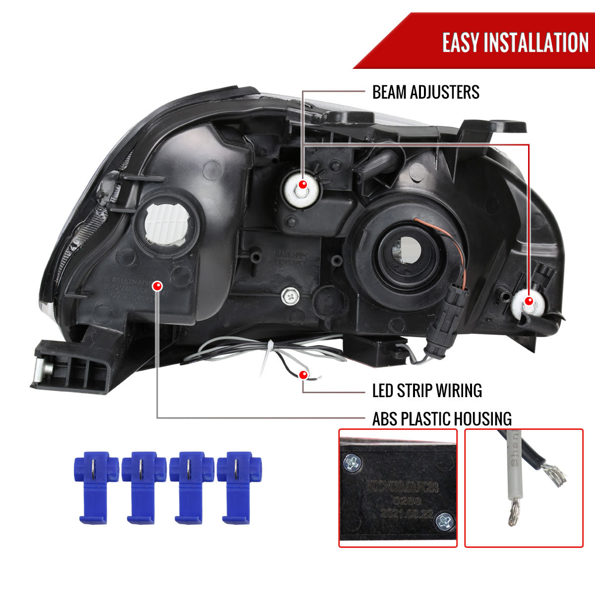 1996-1998 Honda Civic Coupe/Sedan LED Bar Factory Style Headlights (Matte Black Housing/Clear Lens)