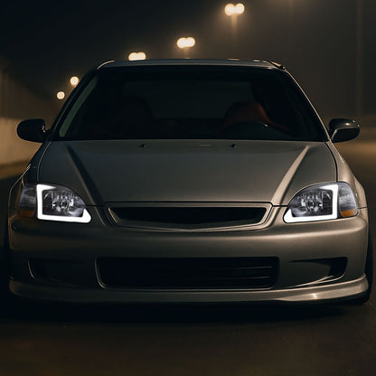 1996-1998 Honda Civic Coupe/Sedan LED Bar Factory Style Headlights (Matte Black Housing/Clear Lens)