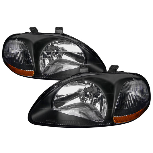 1996-1998 Honda Civic Factory Style Crystal Headlights (Matte Black Housing/Clear Lens)