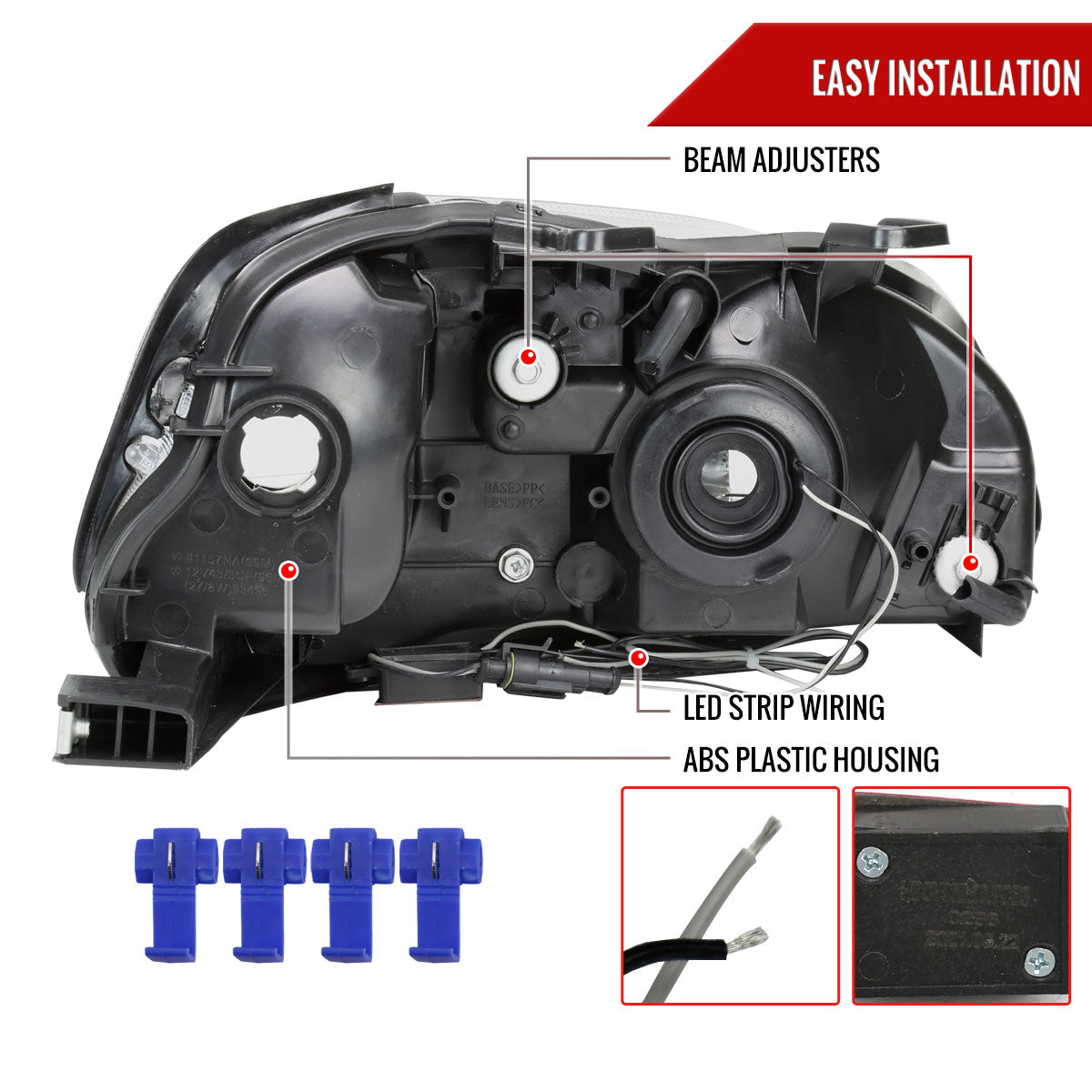 1999-2000 Honda Civic Coupe/Sedan LED Bar Factory Style Headlights (Chrome Housing/Smoked Lens)