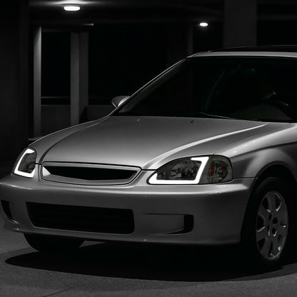 1999-2000 Honda Civic Coupe/Sedan LED Bar Factory Style Headlights (Chrome Housing/Smoked Lens)