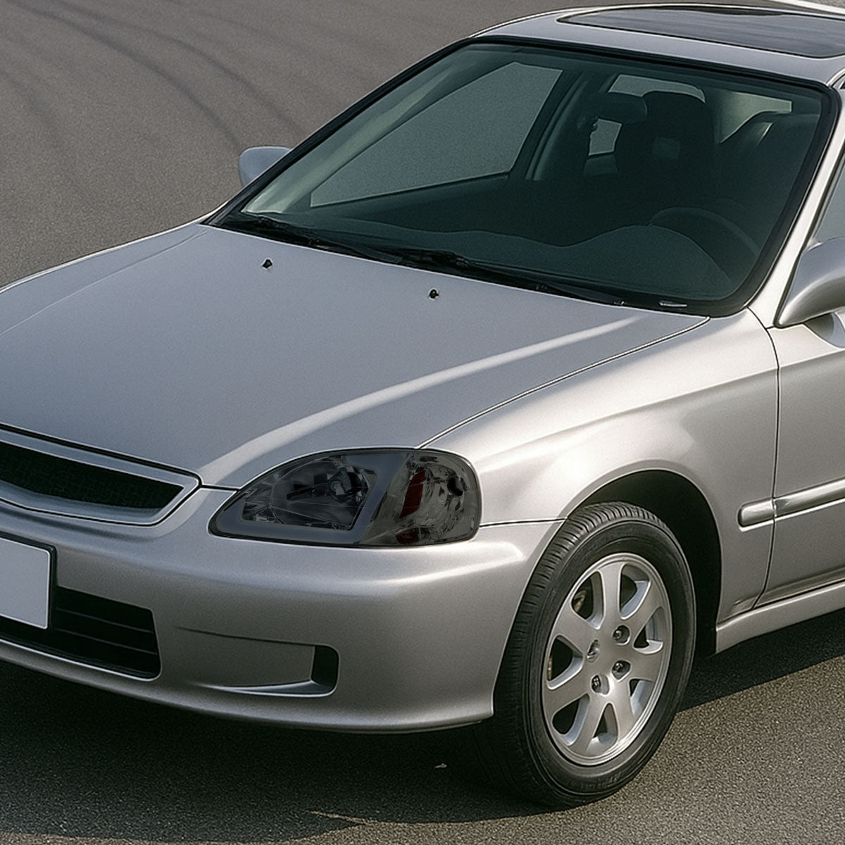 1999-2000 Honda Civic Coupe/Sedan LED Bar Factory Style Headlights (Chrome Housing/Smoked Lens)