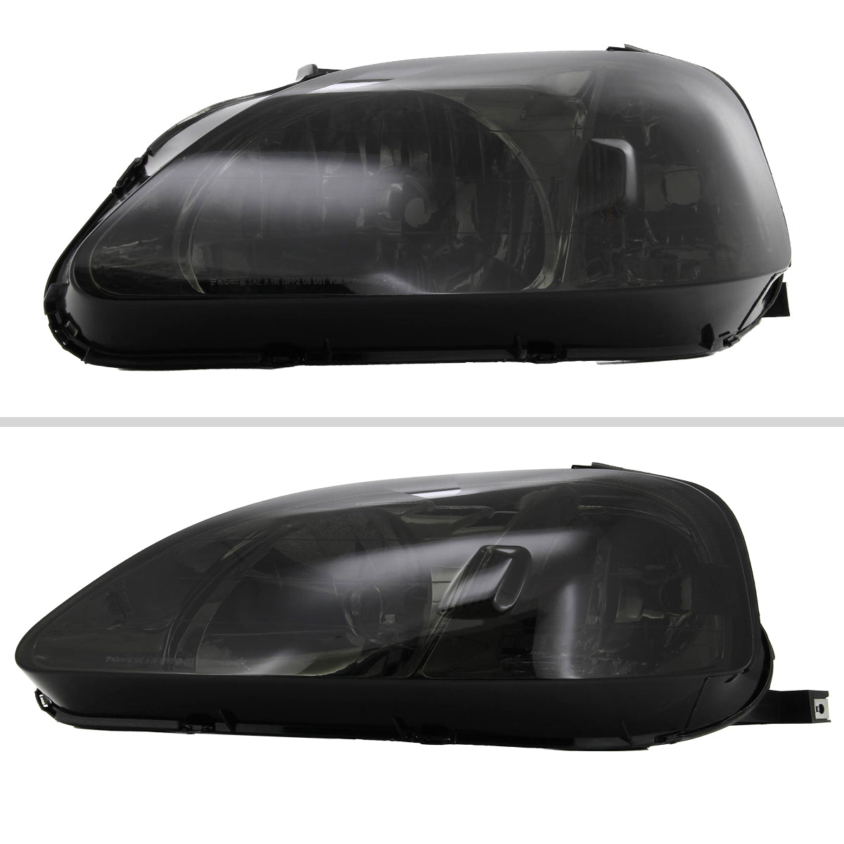 1999-2000 Honda Civic Factory Style Crystal Headlights (Chrome Housing/Smoked Lens)