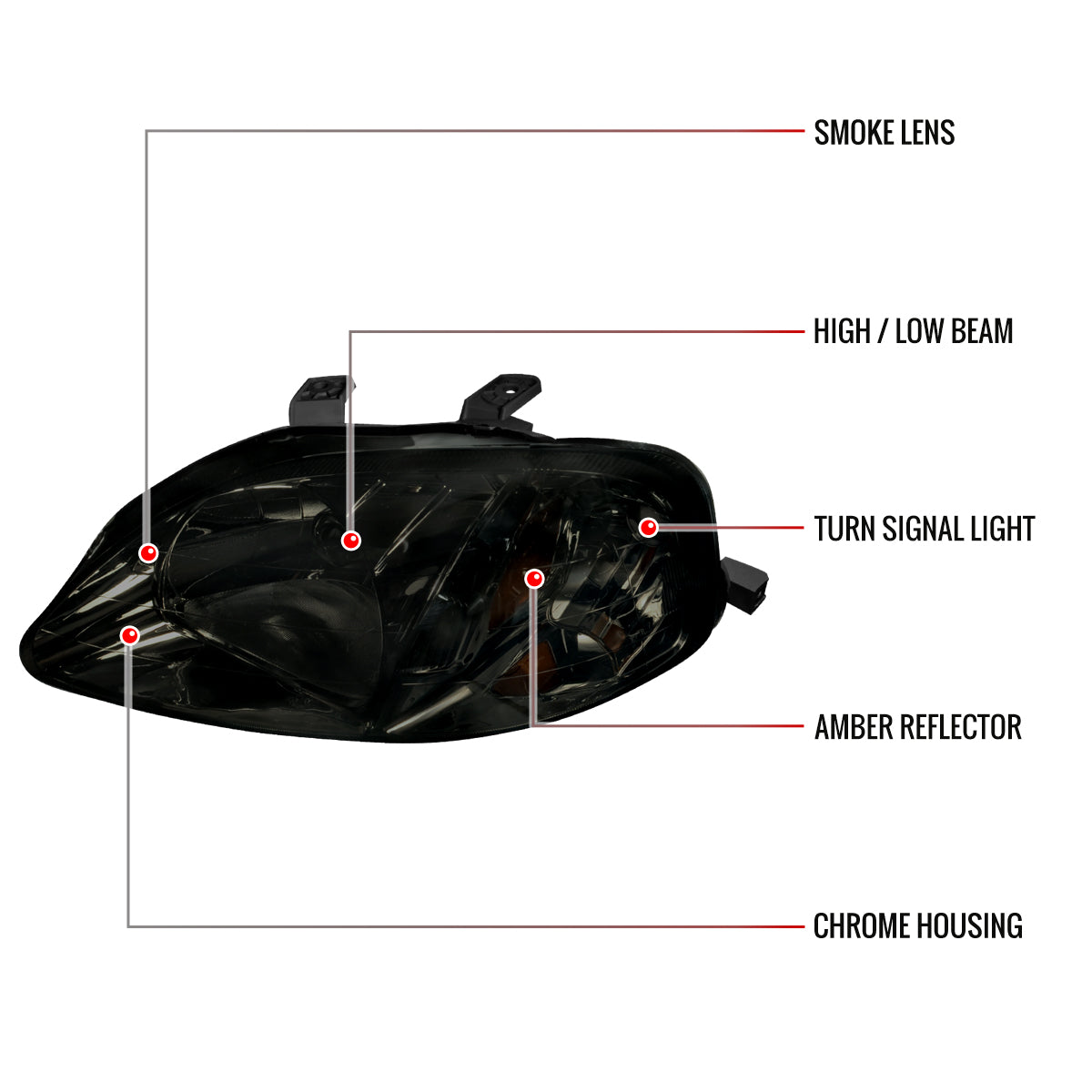 1999-2000 Honda Civic Factory Style Crystal Headlights (Chrome Housing/Smoked Lens)