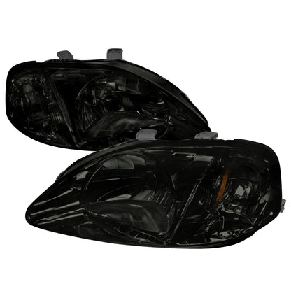 1999-2000 Honda Civic Factory Style Crystal Headlights (Chrome Housing/Smoked Lens)