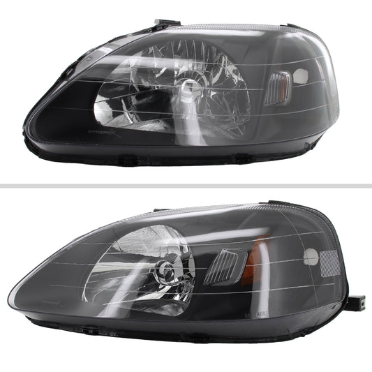 1999-2000 Honda Civic Crystal Headlights w/ Amber Reflector (Matte Black Housing/Clear Lens)