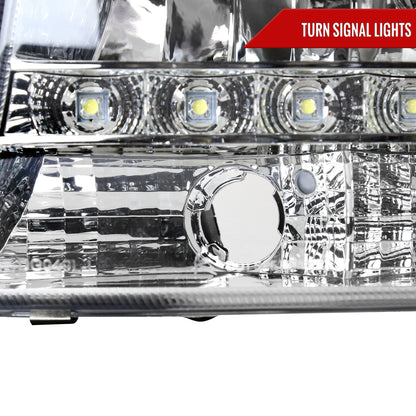 1997-2004 Dodge Dakota/ 1998-2003 Durango SMD LED Light Strip Factory Style Crystal Headlights (Chrome Housing/Clear Lens)