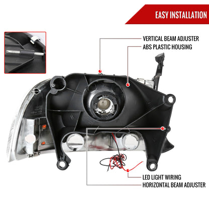 1997-2004 Dodge Dakota/ 1998-2003 Durango SMD LED Light Strip Factory Style Crystal Headlights (Chrome Housing/Clear Lens)