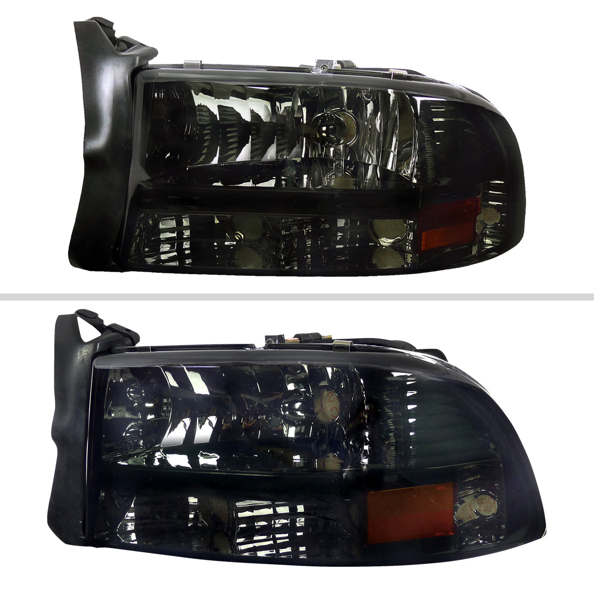 1997-2004 Dodge Dakota/ 1998-2003 Durango Crystal Headlights w/ Amber Reflector (Chrome Housing/Smoked Lens)