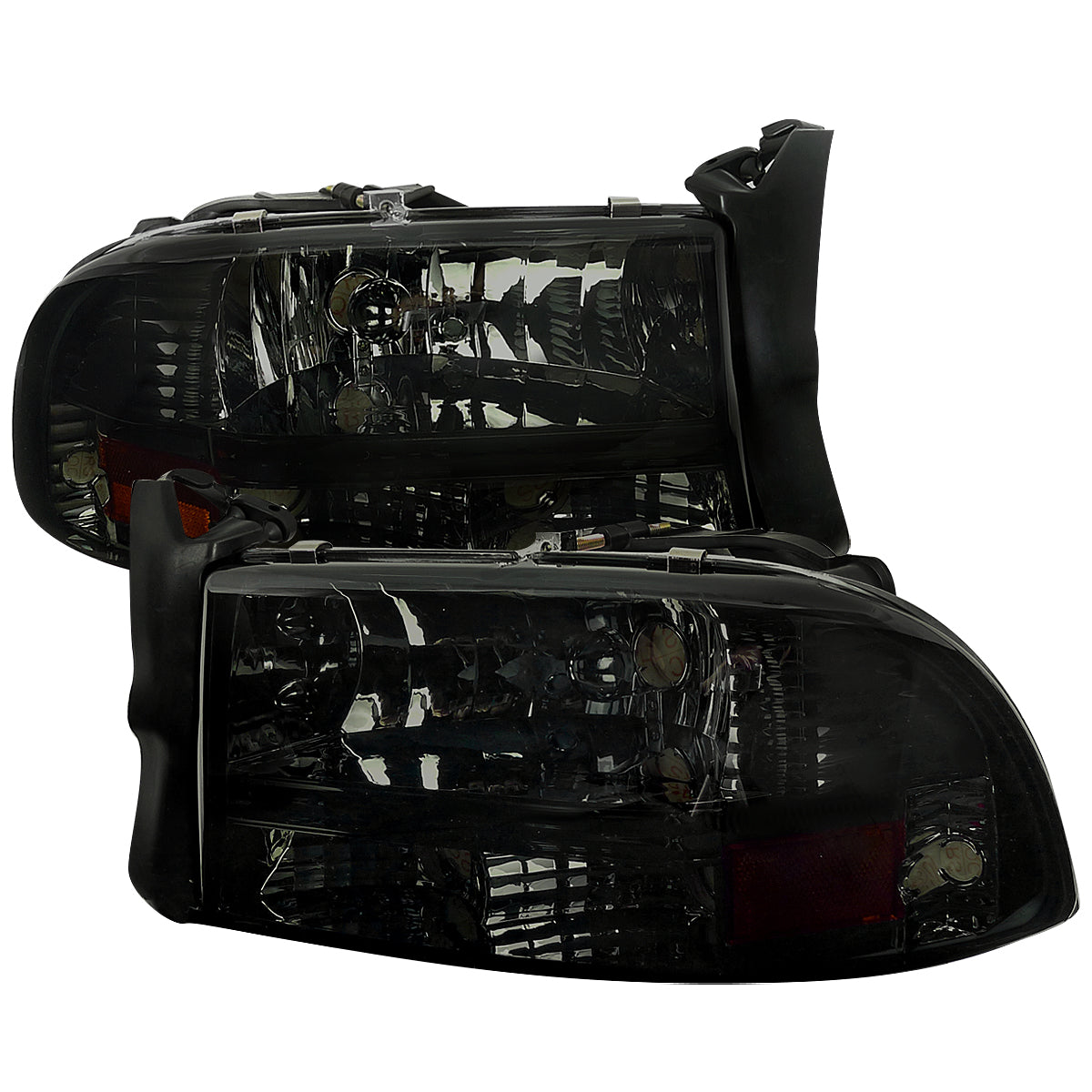 1997-2004 Dodge Dakota/ 1998-2003 Durango Crystal Headlights w/ Amber Reflector (Chrome Housing/Smoked Lens)