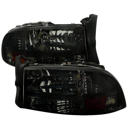 1997-2004 Dodge Dakota/ 1998-2003 Durango Crystal Headlights w/ Amber Reflector (Chrome Housing/Smoked Lens)