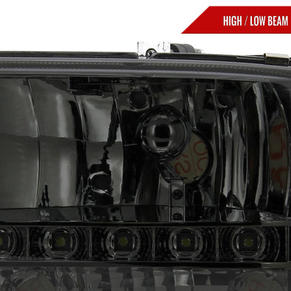 1997-2004 Dodge Dakota/ 1998-2003 Durango SMD LED Light Strip Factory Style Crystal Headlights (Chrome Housing/Smoked Lens)