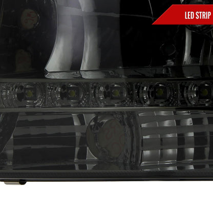 1997-2004 Dodge Dakota/ 1998-2003 Durango SMD LED Light Strip Factory Style Crystal Headlights (Chrome Housing/Smoked Lens)