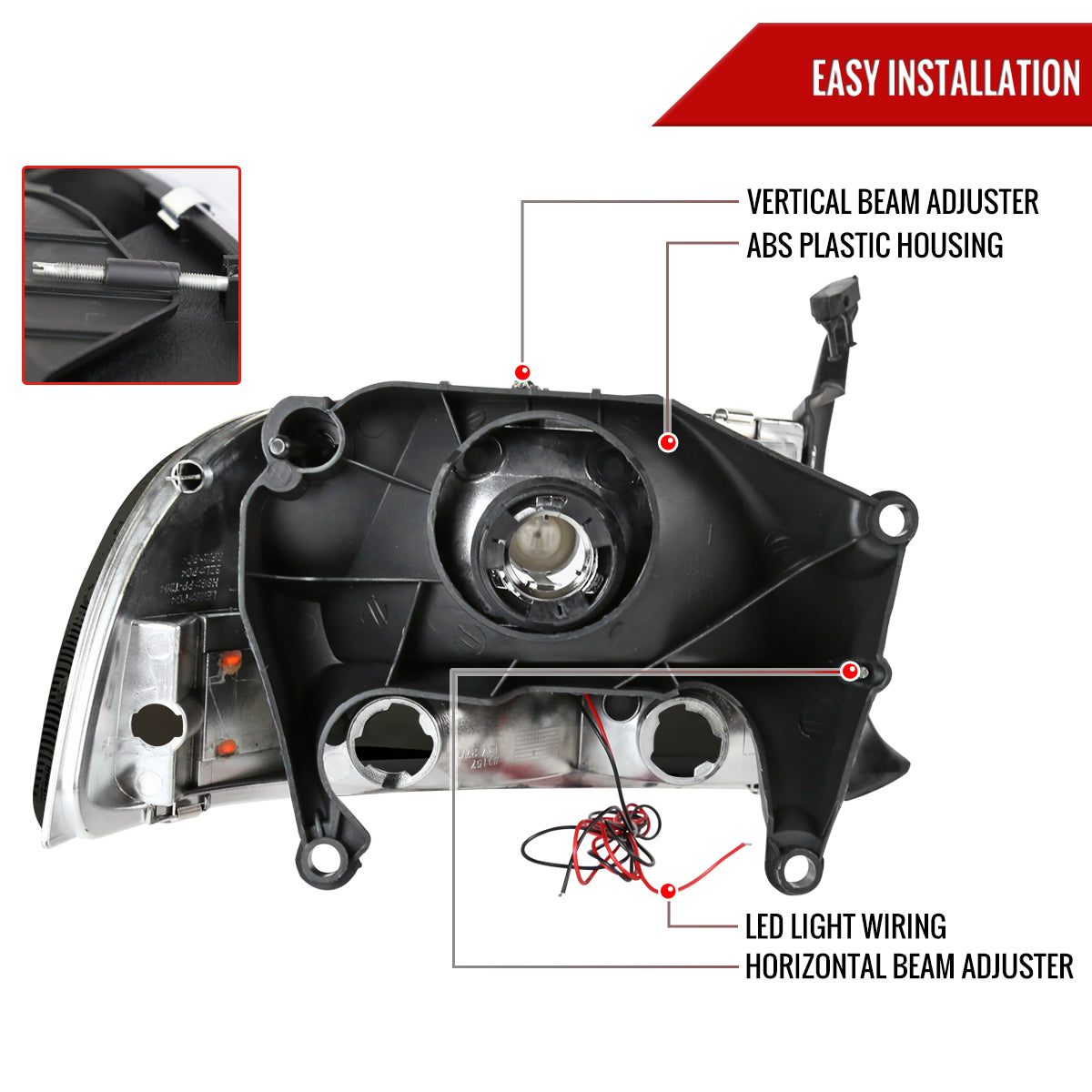 1997-2004 Dodge Dakota/ 1998-2003 Durango SMD LED Light Strip Factory Style Crystal Headlights (Chrome Housing/Smoked Lens)
