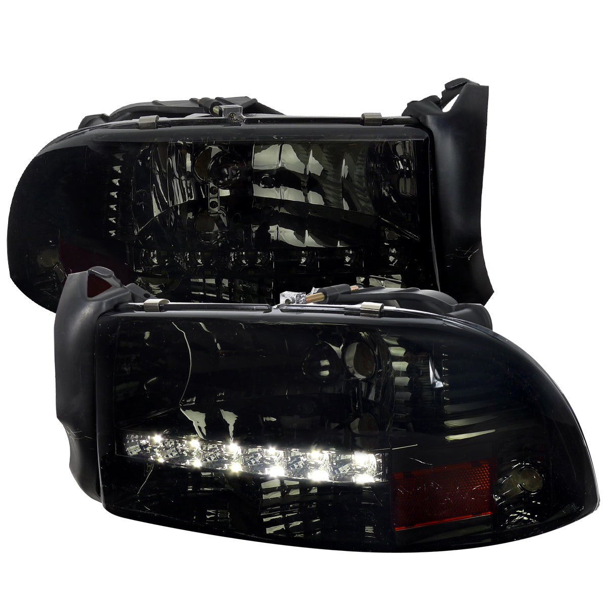 1997-2004 Dodge Dakota/ 1998-2003 Durango SMD LED Light Strip Factory Style Crystal Headlights (Chrome Housing/Smoked Lens)