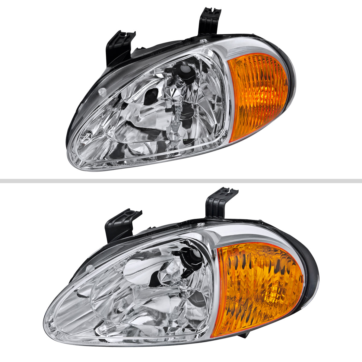 1993-1997 Honda Del Sol Crystal Headlights w/ Amber Reflector (Chrome Housing/Clear Lens)