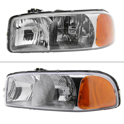 1999-2006 GMC Sierra/Yukonk/Yukon XL Crystal Headlights w/ Amber Reflector (Chrome Housing/Clear Lens)
