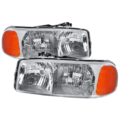 1999-2006 GMC Sierra/Yukonk/Yukon XL Crystal Headlights w/ Amber Reflector (Chrome Housing/Clear Lens)