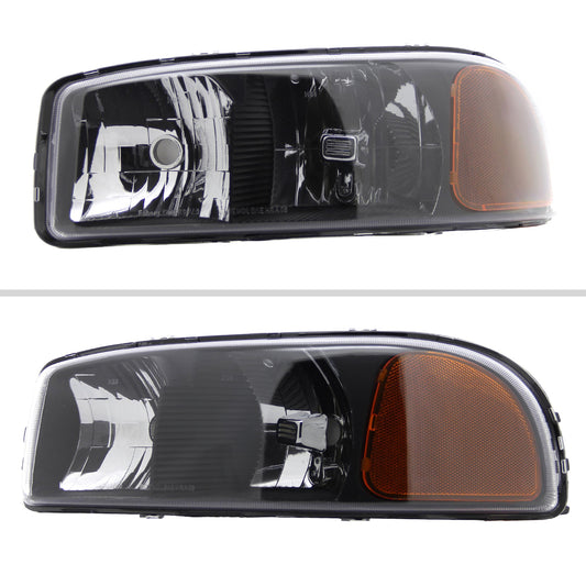 1999-2006 GMC Sierra/Yukon/Yukon XL Crystal Headlights w/ Amber Reflector (Matte Black Housing/Clear Lens)