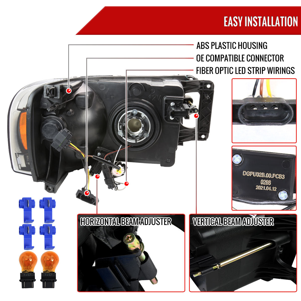 2002-2005 Dodge RAM 1500 /2003-2005 Dodge RAM 2500/3500 LED Tube Factory Style Headlights (Chrome Housing/Clear Lens)