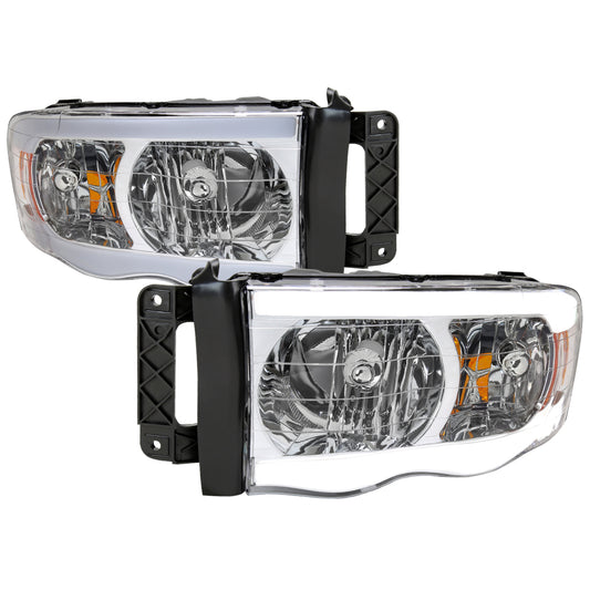 2002-2005 Dodge RAM 1500 /2003-2005 Dodge RAM 2500/3500 LED Tube Factory Style Headlights (Chrome Housing/Clear Lens)