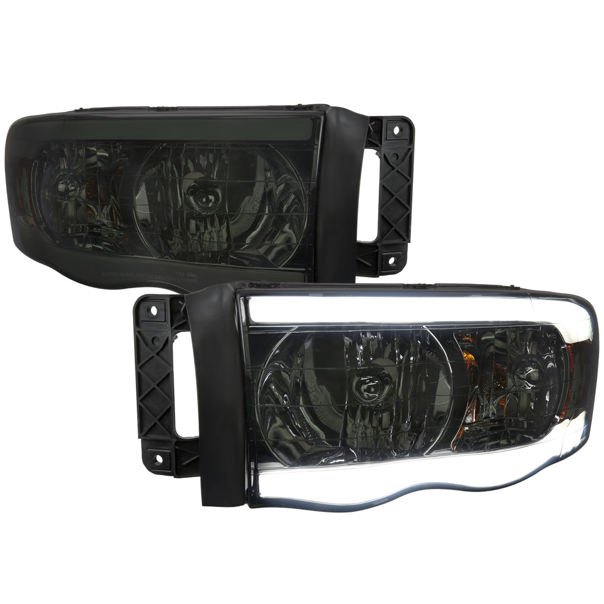 2002-2005 Dodge RAM 1500 /2003-2005 Dodge RAM 2500/3500 LED Tube Factory Style Headlights (Chrome Housing/Smoked Lens)