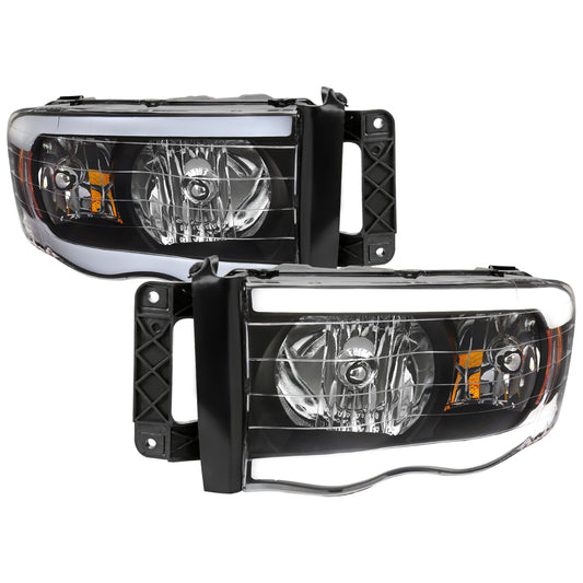 2002-2005 Dodge RAM 1500/2003-2005 Dodge RAM 2500/3500 LED Tube Factory Style Headlights (Matte Black Housing)/Clear Lens)
