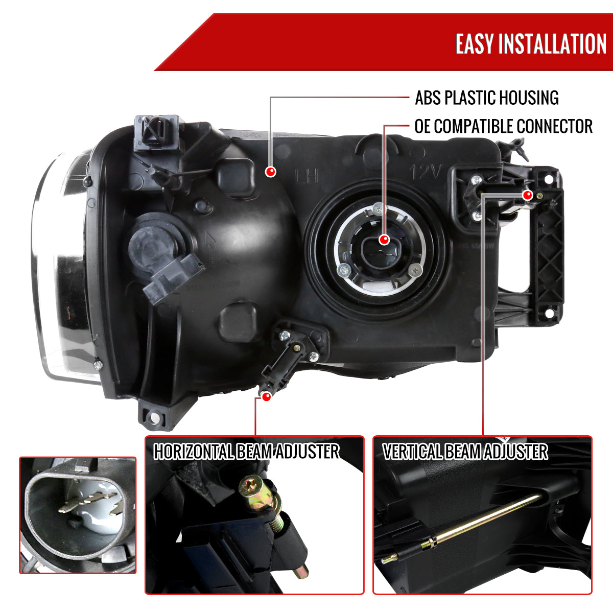 2002-2005 Dodge RAM 1500/ 2003-2005 RAM 2500 3500 Factory Style Headlights (Matte Black Housing/Clear Lens)