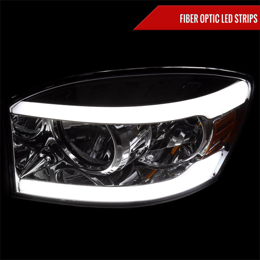 2006-2008 Dodge Ram 1500/ 2006-2009 Ram 2500 3500 LED Tube Factory Style Headlights with Amber Reflector (Chrome Housing/Clear Lens)