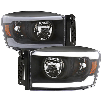 2006-2008 Dodge Ram 1500/ 2006-2009 Ram 2500 3500 LED Tube Factory Style Headlights with Amber Reflector (Matte Black Housing/Clear Lens)