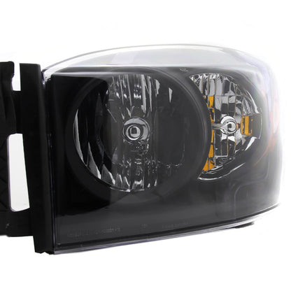 2006-2008 Dodge RAM 1500/ 2006-2009 RAM 2500 3500 Factory Style Crystal Headlights (Matte Black Housing/Clear Lens)