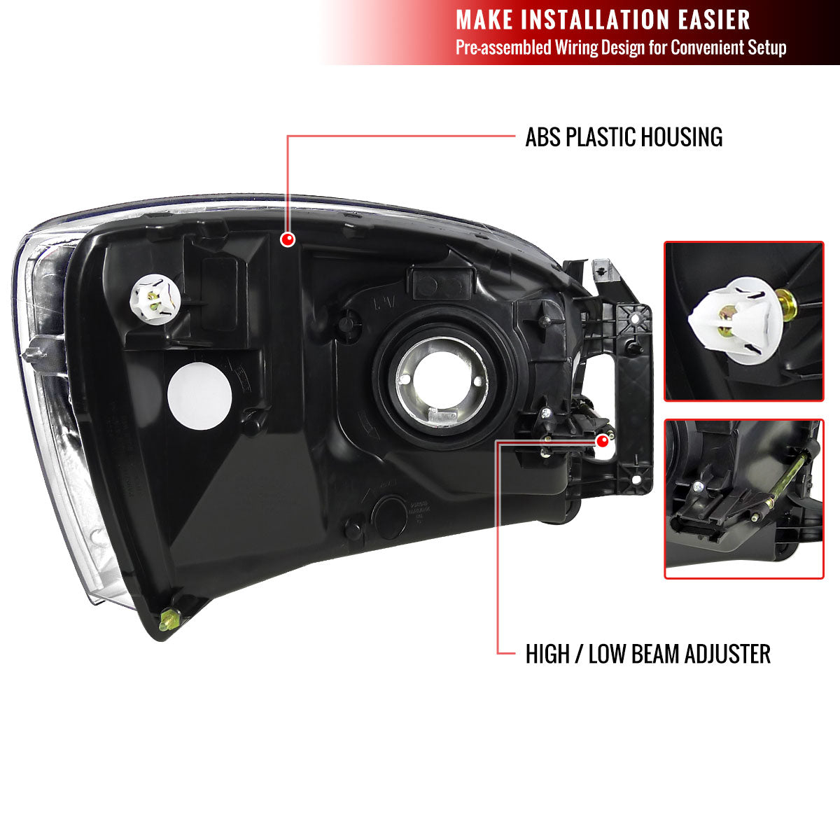 2006-2008 Dodge RAM 1500/ 2006-2009 RAM 2500 3500 Factory Style Crystal Headlights (Matte Black Housing/Clear Lens)