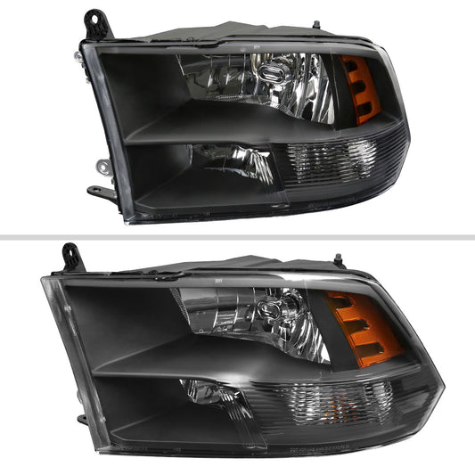 2009-2018 Dodge RAM 1500 / 2019-2021 RAM Classic / 2010-2018 RAM 2500 3500 Factory Quad Style Headlights (Matte Black Housing/Clear Lens)